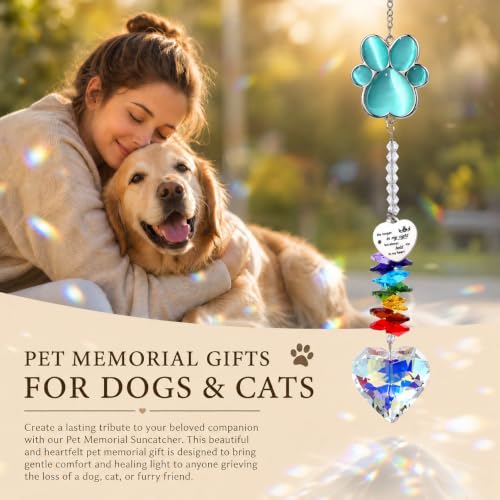 Pet Memorial Gifts for Dogs, Pet Sympathy, Dog Memorial Suncatcher - color: Blue Cat Paw