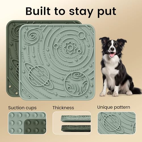 OHMO Lick Mat for Dogs&Cats, Space Pattern, Small, 2pcs, Camo&Sage Green - color: Camo Green&Light Green, size: 5.9"L x 5.9"W