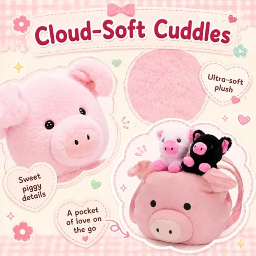 Pig Stuffed Animal with 2 Babies and Backpack, 21 Inch Pink Plush - style: Pig Backpack
