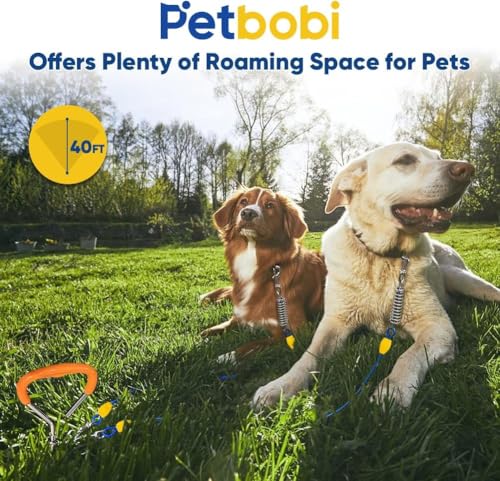 Petbobi Dog Tie Out Cable and Stake, 40ft Heavy Duty Dog Leads for Yard - color: Blue, size: 40 ft (120 lbs)