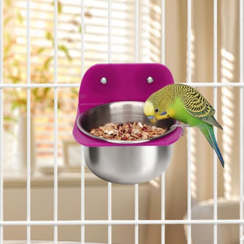 Hypeety Bird Feeder Bowl for Cage Stainless Steel Feeder Cup for Parrots, L