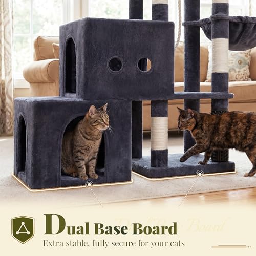 Hey-brother Cat Tree Tower with Steped Climbing Condos, Platforms, MPJ061G - color: Smoky Gray