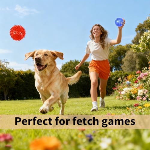 6 Pack Squeaky Spiky Dog Balls, Puppy Chew Toys for Teething, Medium - size: Medium