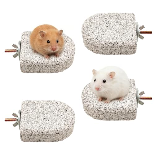 4 Pack Hamster Rat Lava Ledge Platform Teeth Grinding Chewing Toy (S,Grey)
