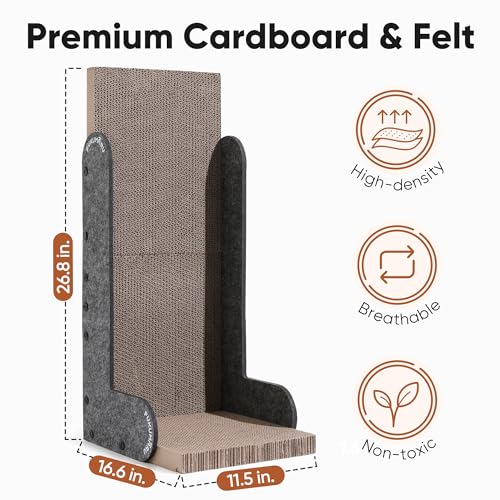FUKUMARU Cat Scratcher for Indoor Cats, 26.8 Inch L Shaped Cat Scratch Pad - color: Grey