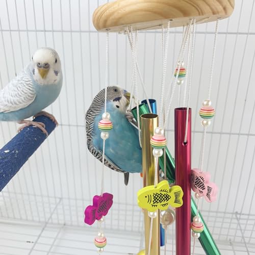 FlidRunest Bird Chewing Toys with Colorful Bells, Conure Wind Chimes Chew Toy with Colorful Stick, Bird Parrot Cage Hanging Bells Toys for Conure, Budgie, Parakeet, Cockatiel, Lovebird - style: Metal