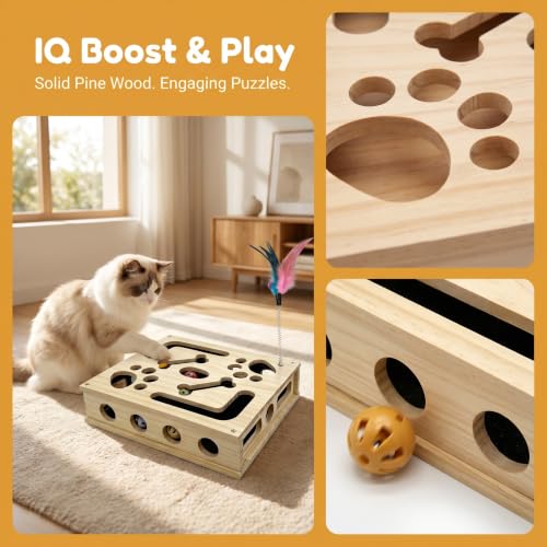 Cat Puzzle Toy,Cat Scratch Puzzle Enrichment Box,Cat Nail File Scratcher,Porous Design,Stimulate Cats Exploratory &Slow Down Eat Speed,Built in Frosted Paper,Polish Their Nail While Play - color: Style 4