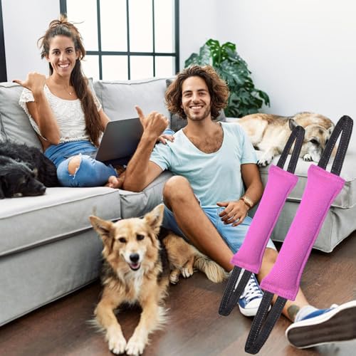 Clysoru tug Toy for Dogs Tug of War Dog Bite with 2 Strong Handles Made Durable Tear Resistant Stitches (Light Pink) - color: light pink