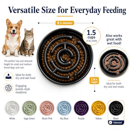 Ceramic Slow Feeder Dog Bowl, 1.5 Cup Puzzle Dish for Small Medium Dogs - color: Ceramic-Black