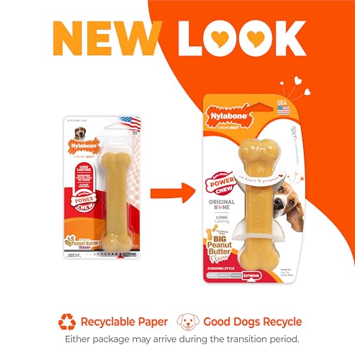 Nylabone Power Chew Classic Bone Chew Toy for Dogs, Durable Dog Toys for Aggressive Chewers, Peanut Butter Flavor, Medium/Wolf - Up to 35 lbs. (1 Count) - size: Medium