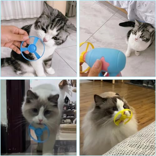 Cat Fetch Toy, Interactive Flying Cat Toy with 20 Propellers, Kitten Tracks Toy for Training Hunting Chasing - color: Dark Blue + 20 Propellers