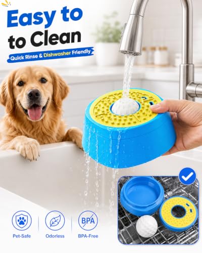Interactive Slow Feeder Dog Bowl with Rolling Lick Ball for Liquid Treats