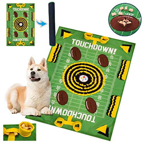 NFL Pittsburgh Steelers Dog Snuffle Mat – Interactive Pet Slow Feeder, Football Field Design Food Puzzle Toy for Dogs & Cats, Foraging Activity Mat for Smarter Feeding - color: PITTSBURGH STEELERS