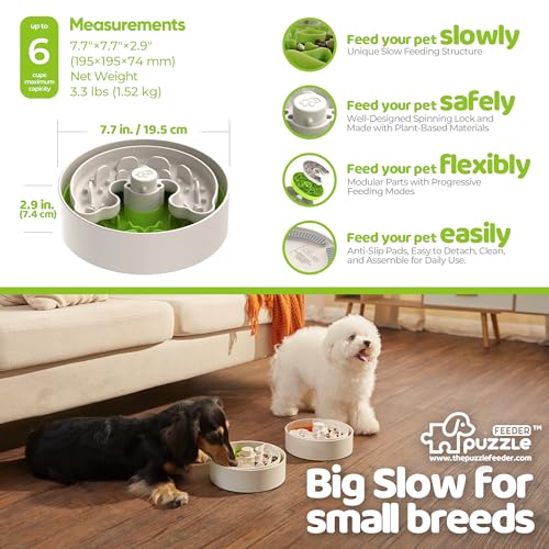 Puzzle Feeder Slow Feeder Dog Bowl for Puppies with Non-Slip Base - Adjustable Speed Design, Removable Puzzle Inserts & Dishwasher Safe, Green - color: Light Green, size: M