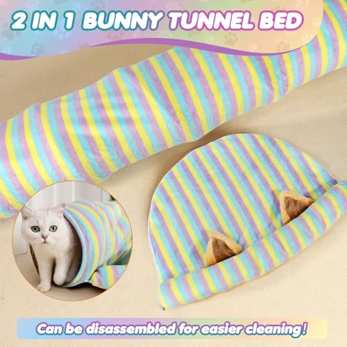 Spardar 2-in-1 Bunny Tunnel Bed, with Removable Mat Hideout,Stripe - color: Stripe