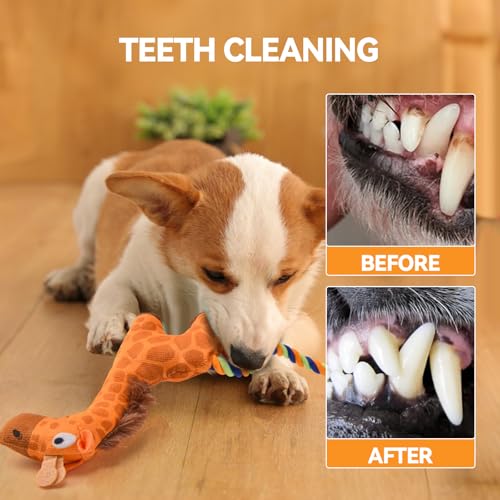 AUSCAT Plush Dog Rope Toy, Durable Squeaky Dog Toys for Puppy Small Medium Dogs (Not for Aggressive Chewers), Giraffe - color: Giraffe