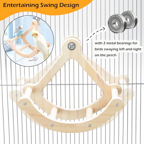 2Pcs Bird Foraging Toys Puzzle, Bird Slow Feeder Mats, Interactive Parrot Foraging Toys & Birds Perch Toy, Interactive Rocking Parakeet Toys and Perch, Wooden Exercise Wheel Cockatiel Toy