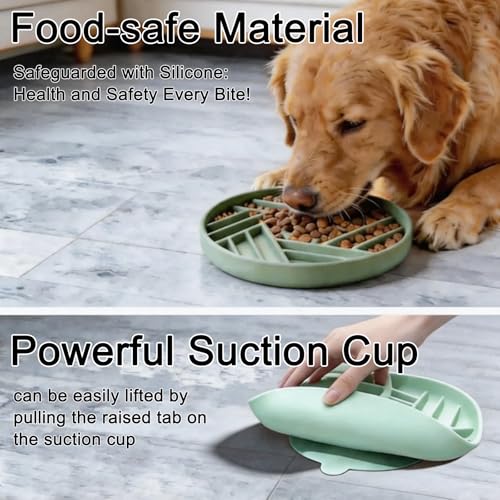 Silicone Slow Feeder Dog Bowl with Suction Base, Anti Choking Pet Bowl - color: Single silicone Green