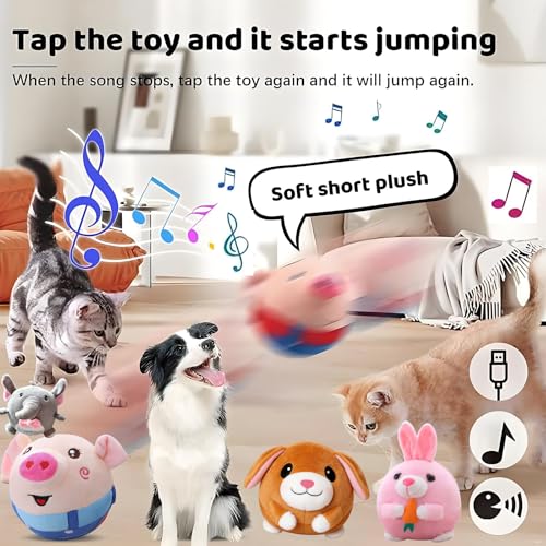 Interactive Dog Toys,Active Moving Pet Plush Toy with Recording and Music Modes, Jumping Squeaky Song shaking Interactive Dog Ball, Rechargeable Dog Toys to Keep Them Busy,Animal Plush Pet Toy (Dog) - color: Dog