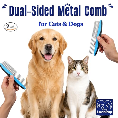 Pet Metal Comb for Dogs and Cats (2-Pack) – Detangling Comb - size: Comb