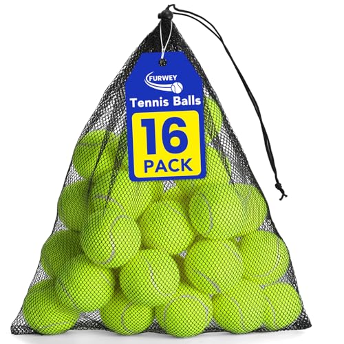 FURWEY Yellow Tennis Balls for Dogs, 2.5 inches, 16 Pack, Non Squeaky - color: yellow, size: 16P