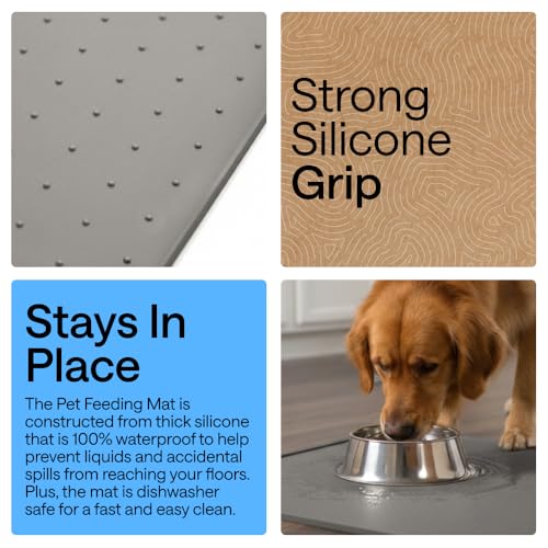GORILLA GRIP Dog Food Mat, 100% Waterproof Silicone, 26x17 Gray - color: Gray, size: 26"l X 17"w
