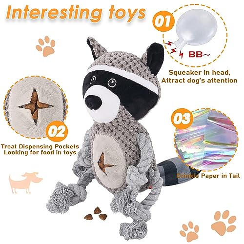Elephant Rope Dog Toy, Plush Raccoon Squeaky Dog Toy, 2 Pack - color: Grey, Red