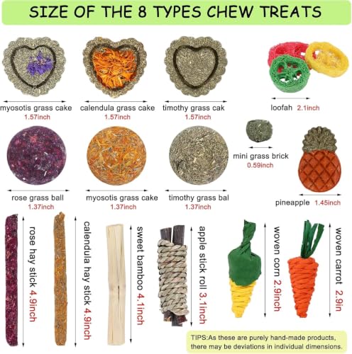 Bunny Toys, 21PCS Rabbit Chew Toys for Teeth, Guinea Pig Natural Treats - size: 21Pack-small Set