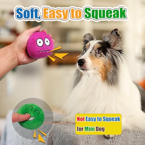 HOLYSTEED Plush Squeaky Dog Toys for Small, Medium Breeds, 2.9" Flat Balls