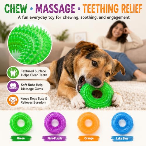 Dog Chew Toys for Aggressive Chewers, Squeaky Floating Donut Rings, 4 Pack - color: 4 Colors