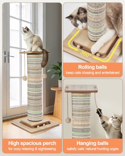 Odoland 31" Tall Large Cat Scratching Post with Replaceable Scratcher Pad - color: Stripe