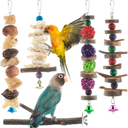 Bissap Bird Chew Toys, 5 Packs Parakeet Natural Wood Toys Parrot Hanging Cage Toy Bird Perch Stand for Small Bird Conure Cockatiel Parrotlet Lovebird Budgie - size: 5 pieces