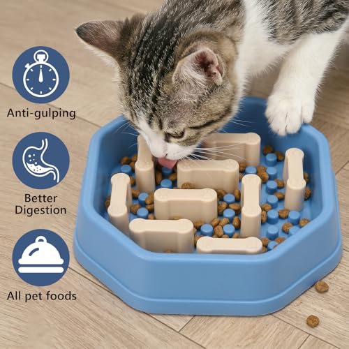 Slow Feeder Bowl with Removable Pegs for Small and Medium Dogs and Cats - color: Blue