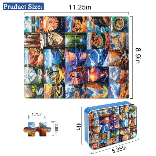 LELEMON Nation Park Jigsaw Puzzles in a Metal Box 100 Pieces World Park Jigsaw Puzzle for Adults Kids Ages 4-8 Children Learning Educational Puzzles Toys - color: Park