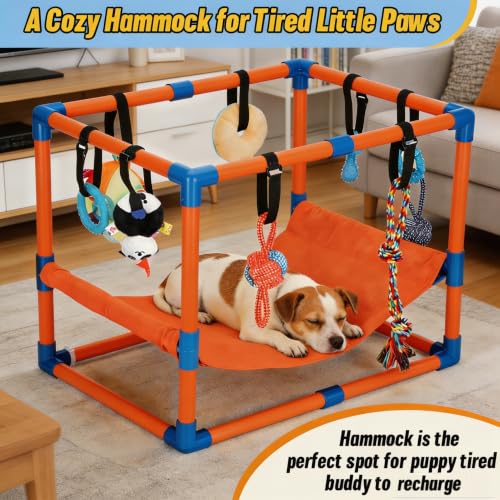 Orange Puppy Play Gym with 8 Hanging Toys - color: Orange, size: 22.28x16.65x17.71in