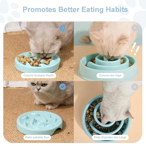 Slow Feeder Bowl for Cats and Small Dogs,Cilkus Fish Pool Design, Fun Interactive Bloat Stop Puzzle Feeder Bowl Healthy Eating Diet Made of Melamine Food Grade Material Dishwasher Safe (Blue) - color: Blue