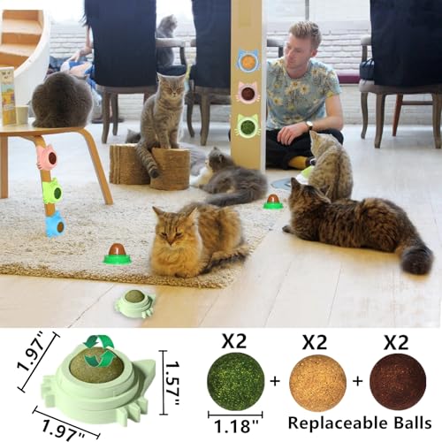 Cat Toys 4PCS Catnip Toy Set 360° Rotating Wall Ball for Kittens - size: Small