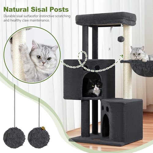 Small Cat Tree Tower for Indoor Cats, 40 in Medium Cat Bed Scratching Posts