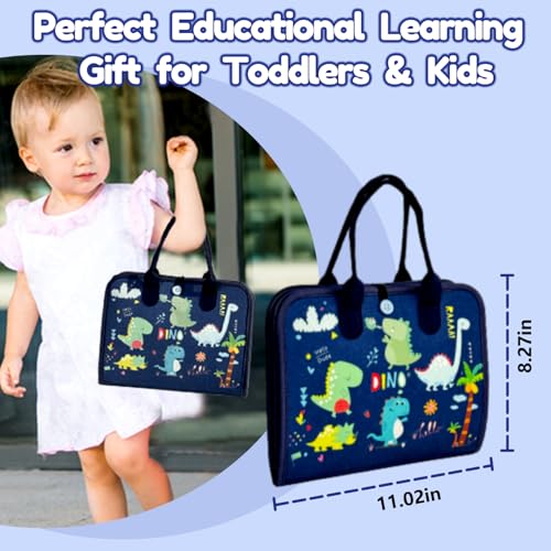 Qizfun Toddler Busy Board Montessori Toys – Sensory Busy Book, Educational Learning Travel Toy for Airplane & Car, Keeps Toddlers Entertained, Birthday Gifts for Toddler Boys Girls (Blue/P8) - style: Blue Dino/P8