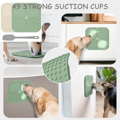 ChefAide 2 Pack Lick Mat for Dogs, Cats & Puppies with Suction Cups - color: Green & Beige
