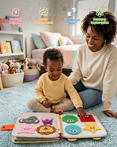 Montessori Busy Book, 8-Page Sensory Activity Toy, Giraffe - color: Sky Blue Giraffe