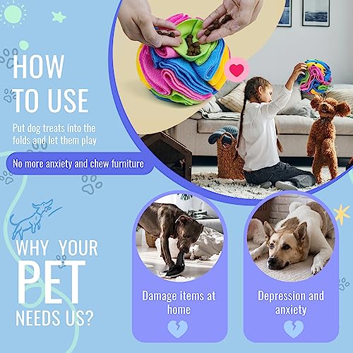 Pet Snuffle Ball, Puzzle Sniffing Interactive Dog Ball for Blind Dogs Training Stress Relief Dog Enrichment Toys Treat Machine Washable (New Rainbow Color, 10cm) - color: New rainbow color, size: 10cm