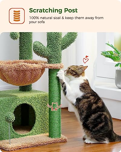 PEQULTI 4-in-1 Cactus Cat Tree for Kittens & Small Cats, 33in Green Tower - color: Green, size: L(15.8"L x 15.8"W x 33"H)