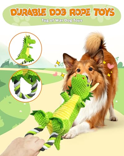 Jeefome Interactive Squeaky Dog Chew Toy,Plush Dog Rope Toys for Small Medium and Large Dogs,Tug of War Dog Toys to Keep Them Busy,Training Reward Gift,Teeth Cleanin - color: Light Green
