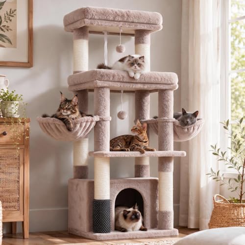 Hey-brother Cat Tree Tower with Extra Large Platform, Big Condo, MPJ070MU - color: Muchroom, size: 51.1 inches