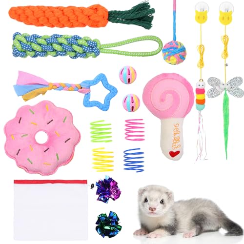 17Pcs Ferret Toys Set, Interactive Chew & Enrichment Toys for Small Pets