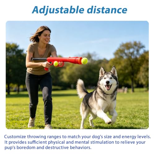Tennis Ball Launcher for Dogs, Launches 30+ ft, Red - color: Red