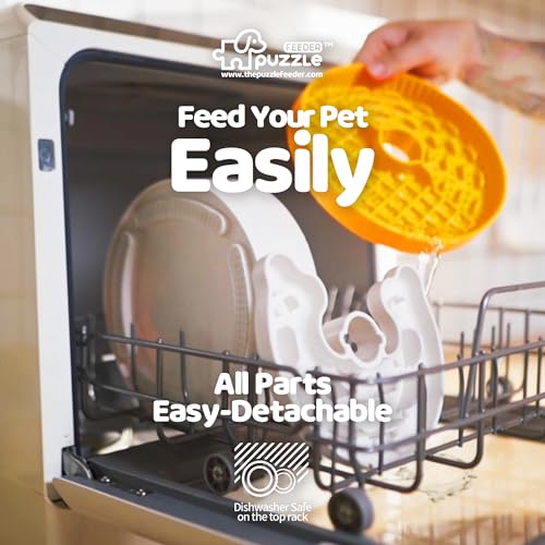 Puzzle Feeder Slow Feeder Dog Bowl with Lick Mat and Puzzle Inserts - Non-Slip Base, Adjustable Speed Design, Dishwasher Safe for Puppies, Orange - color: Orange, size: M