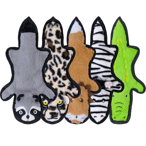 SHARLOVY No Stuffing Dog Toys Crinkle Squeaky, Long Lasting Chews for Aggressive, Durable Plush Dog Puppy Chew Toys for Teething, with 6 Tough Layers for Small Medium Large Breed-5 Pack,Medium - color: Assorted 5 Pack, size: Medium