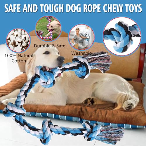 XIGOU Dog Rope Toys for Large Dogs Aggressive Chewers, Dog Chew Toys for Large Breed Indestructible, Heavy Duty Tough 3 Feet 5 Knots Dog Toy, Sturdy Rope toy for Dogs Tug of War Dog Toy Teeth Cleaning - color: Blue & Red